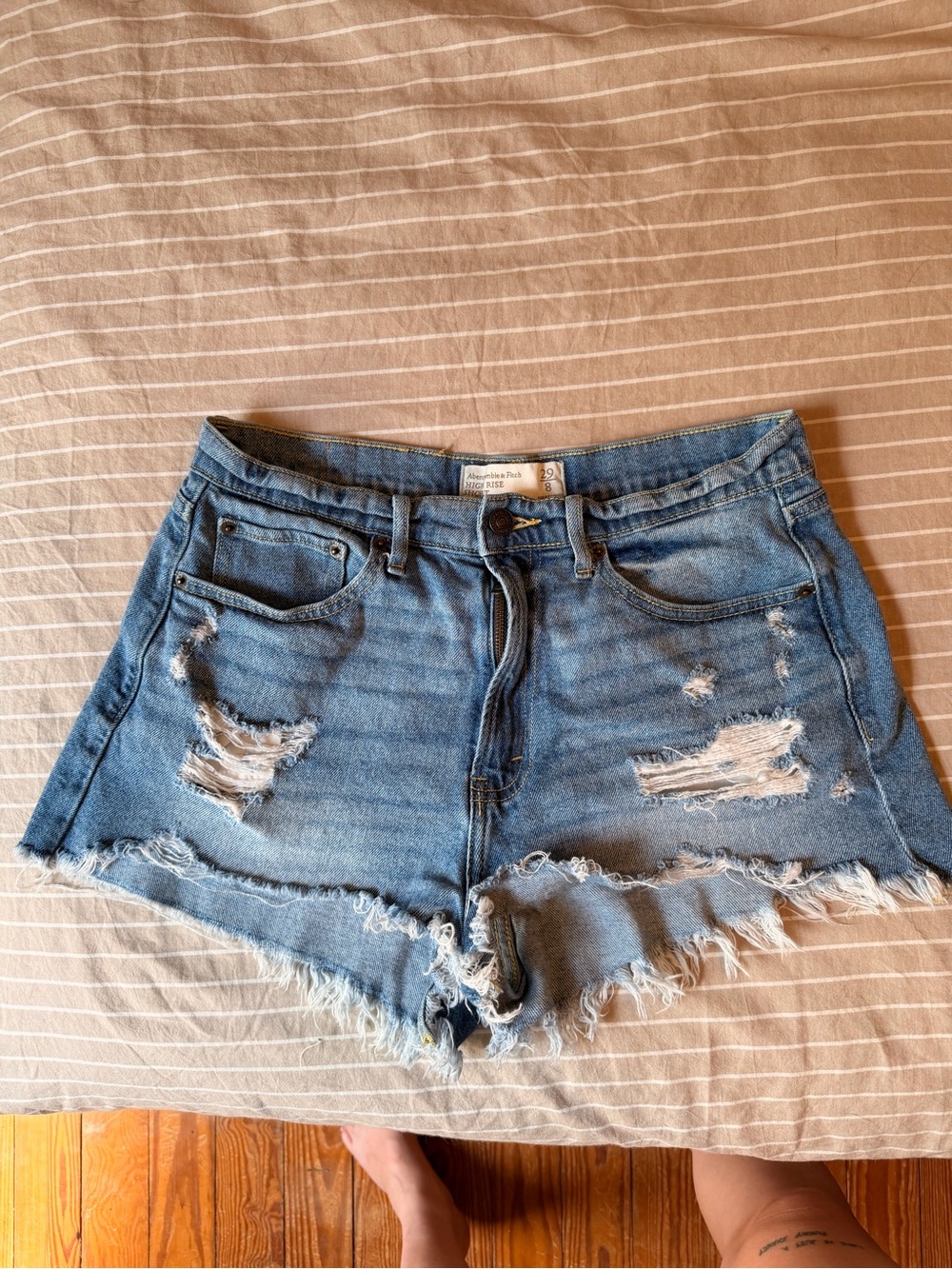 Abercrombie & Fitch Distressed Light Blue Denim Shorts